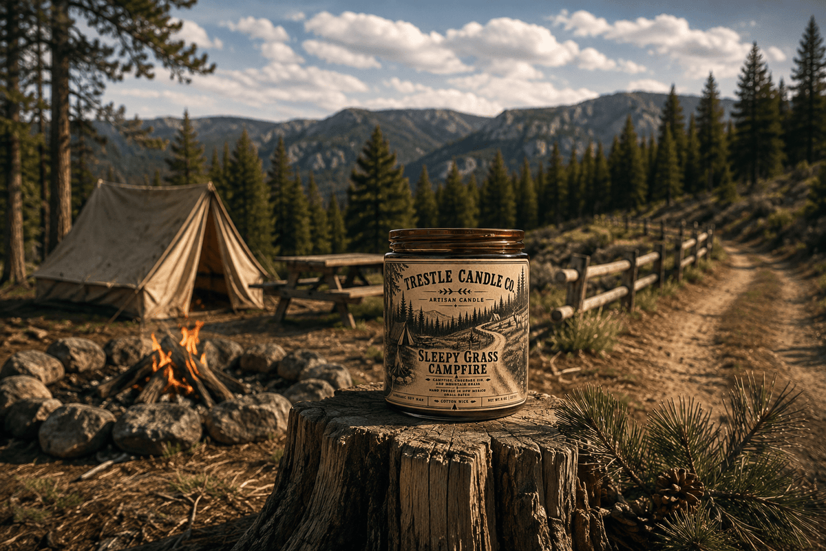 Sleepy Grass Campfire Candle - TRESTLE CANDLE CO