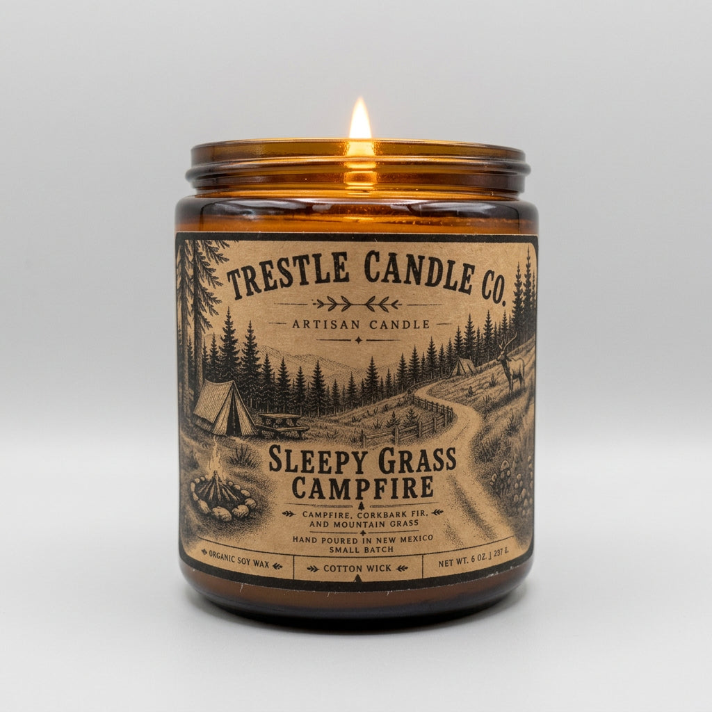 Sleepy Grass Campfire Candle - TRESTLE CANDLE CO